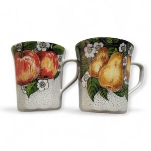 Vintage Chodziez Poland Set Of 2 Fruit Mugs Cottagecore Floral
